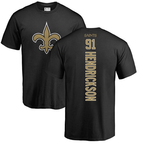 Men New Orleans Saints Black Trey Hendrickson Backer NFL Football 91 T Shirt